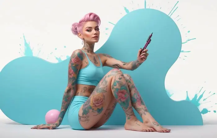 Trendy Tattooed Girl 3D Character Artwork Illustration image